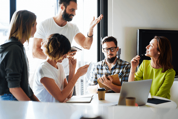Team of businesspeople discussing marketing strategy