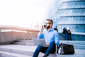 Human resource professional talks on the phone. 