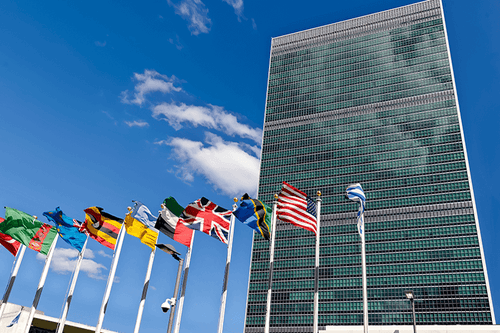 United Nations headquarters building on beautiful day