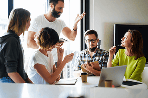 Team of businesspeople discussing marketing strategy 
