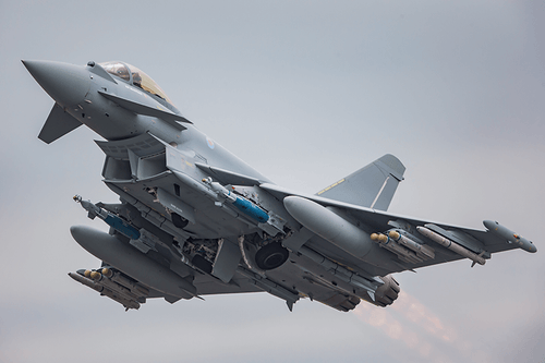 Eurofighter jet soaring through the air