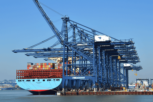 Ship unloading imported goods at the Felixstowe Port